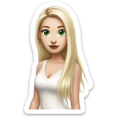 Realistic White girl with Long straight blonde hair, green eyes, tattoos, full body wearing white dress and pink knee-high leather boots, doing cute selfie pose sticker