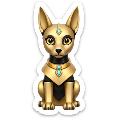  Short-eared Black fur gold robot beautiful female anubis puppy statue posed  sticker
