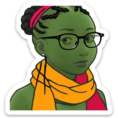 Sad black lady braids glasses  sticker