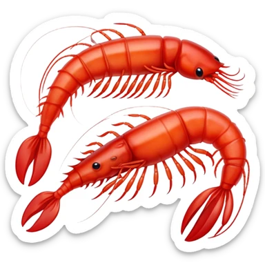 A single krill with a transparent reddish body and four pairs of legs, similar to a prawn sticker