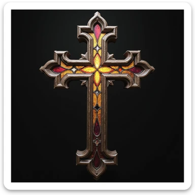 realistic gothic cross, with stained glass, photorealistic style, no background sticker