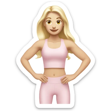 A blonde white Pilates girl in light pink clothes with fitness mat sticker