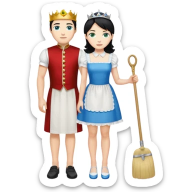 King, black hair, body, legst, blue eyes, shoes, maid blonde hair, green eyes, sexy short sleveless White dress, shoes sticker