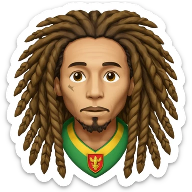 very realistic Bob Marley with gigantic dread locks heraldic crest sticker