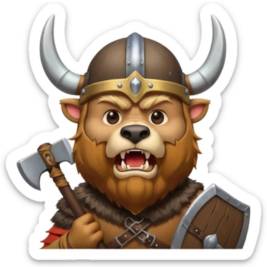 Viking Bear wearing horned helmet growling. holding axe sticker