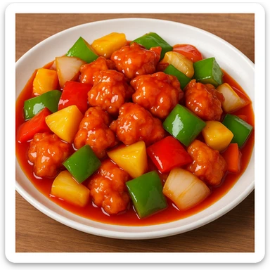 a plate of sweet and sour chicken, Chinese cuisine sticker
