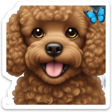 Brown Toy poodle with blue butterfly  sticker