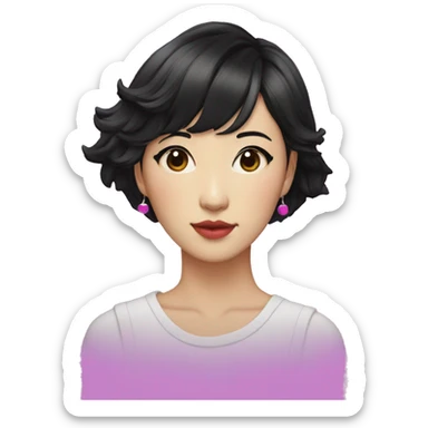 a short-haired Taiwanese lesbian as a designer with vaporwave style, without makeup, with earings, and with black hair. sticker