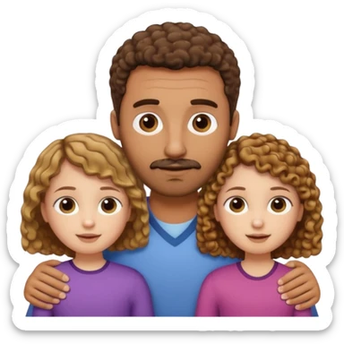Brown dad with a short straight hair cut and stubble beard with his two daughters bone who is 5 and has blone brown curly hair and one who is smaller who has curly hair brown sticker