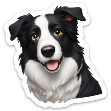 A black and white border collie with an skewed white spot on his head sticker