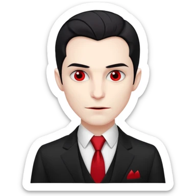 {
      "type": "human",
      "look": "elegant vampire, pale skin, black suit, red tie, calm smirk",
      "description": "an elegant vampire with pale skin wearing a black suit and red tie"
    } sticker