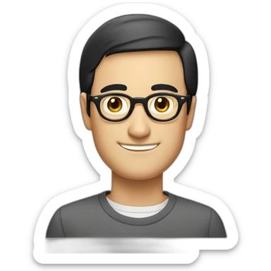 French-guy, short-black-hair, rounded-glasses, nerd, no-beard, Steve-Jobs-like sticker