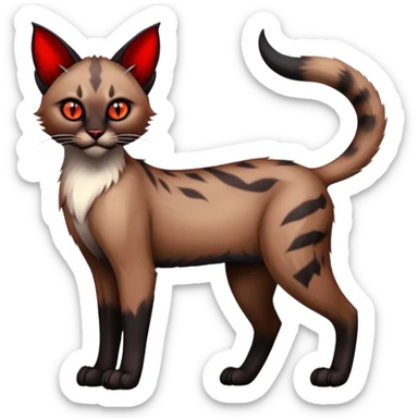 Gothic exotic Red and black and edgy and cute shiny Fantasy-Siamese-Bobcat-Caracal-Lykoi-feline-Fakémon-feline-hybrid (full body) sticker