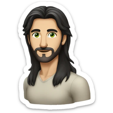 High details of man with iranian features a jewish nose green eyes and olive skin thin body and long black straight hair sticker