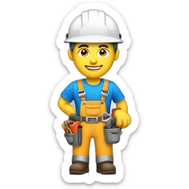 create a handyman with a logo of a WHITE M in a blue helmet sticker
