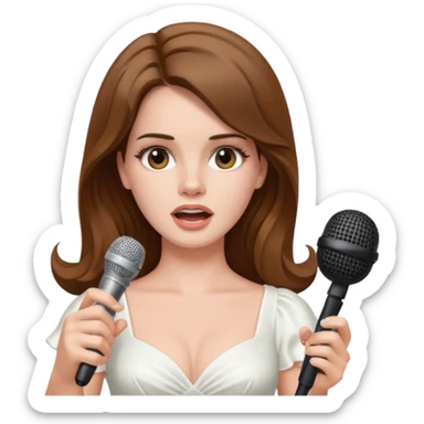Lana Del Rey singing, white dress, holding a microphone, minimal details, expressive face, simplified emoji style sticker