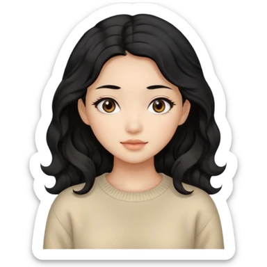 Beautiful girl,Black hair, wavy long hair,Black eyes,Chinese, beige sweater  sticker
