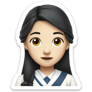 korean girl with slit-eyed, long black hair, summer uniform  sticker
