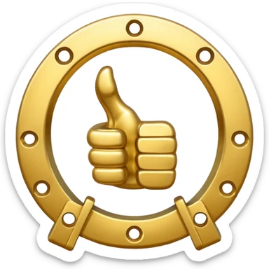 Emoji is an iron golden horseshoe with a thumbs up in the middle (Like) Vector sticker