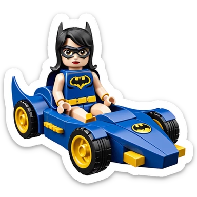 scale racing sexy muscular Batgirl’s masculine midnight-colored tight outfit 1970’s tv style dark knight stealthy accurate sporty safe plush deluxe Lego off-road pursuit drifting F1 car lexus (black hair,reclining and relaxed torso and shoulders back against seat) rally sticker