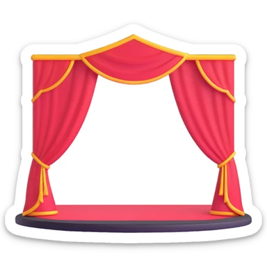 elegant theater stage with red velvet curtains open, wooden floor, and central spotlight sticker