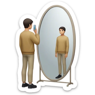 A person looks into a mirror, but instead of their own face, they see a larger figure watching them—distant, imposing, and unreadable. As they step back, the reflection fades, revealing only themselves. They turn away, realizing the power was never in the reflection but in walking away. sticker