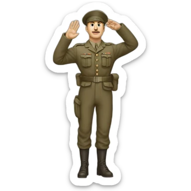 A man in a soldier suit from world war one raising their right hand vertically to around 45 degrees. His arm is stretched out, not bent at all. and his face is shown sticker