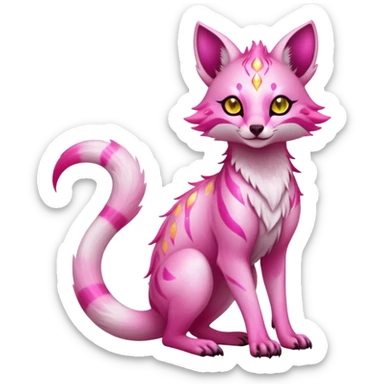 Exotic pastel pink romantic blush light cute lush warm-colored celestial spiritual Fakémon-Fionbri-Vernid-Sergal-Genet-creature with magenta markings and yellow sparkly shiny shine aura (full body) sticker