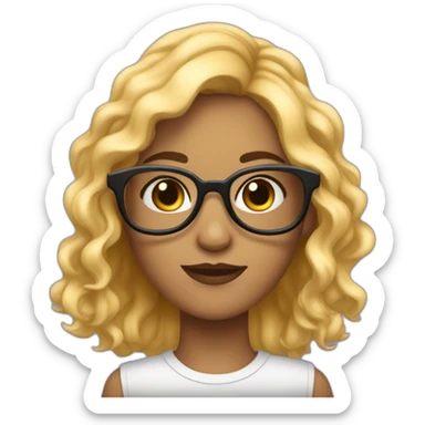 Fille peau clair cheveux noirs longs ondulés et lunettes de vue sticker