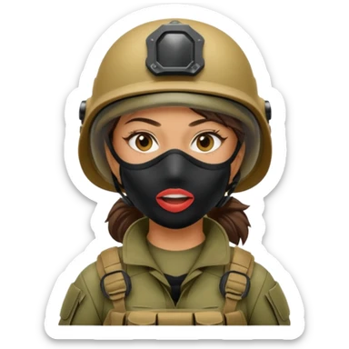 woman soldier without cap wearing mouth mask sticker