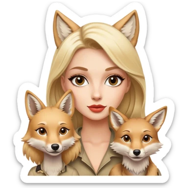 Blonde luxury model and her pet coyote sticker