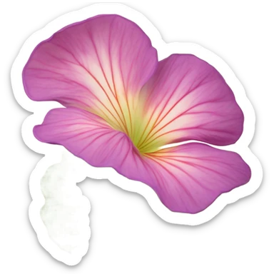 Aesthetic display of blush violet nasturtiums, an elegant deep pink perfume bottle, and a vintage love violet letter written in flowing script. sticker