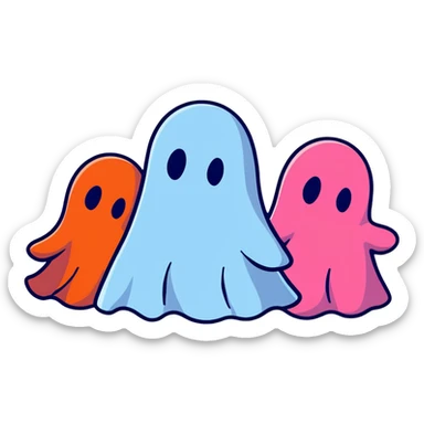 The four classic Pacman ghosts (red, pink, blue, and orange) lined up together sticker