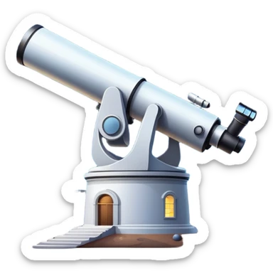 An icon featuring an observatory with a giant telescope, set against a starry sky. The design includes visible planets, distant stars, and galaxies, symbolizing the study of astronomy and celestial exploration. Transparent background highlights the wonder of the universe. sticker