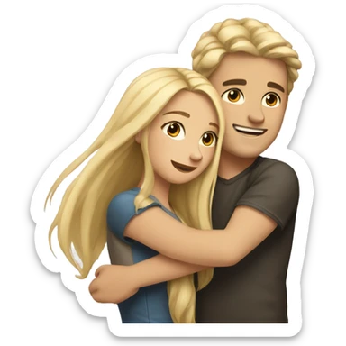 A girl with blonde long hair hugs a dark-haired guy sticker