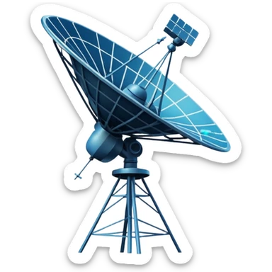 Minimalist emoji-style sticker of an old-school satellite antenna with distorted, glitched signal waves. Clean icon style. sticker