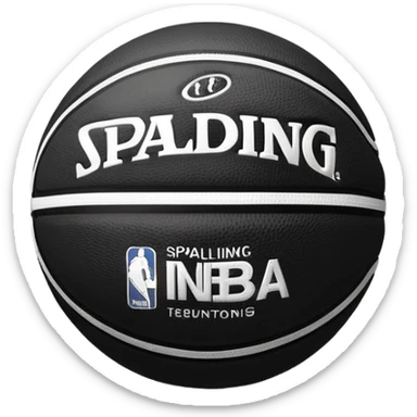Super minimalist black basketball with minimal white lines, tiny NBA and Spalding text, iOS emoji style sticker