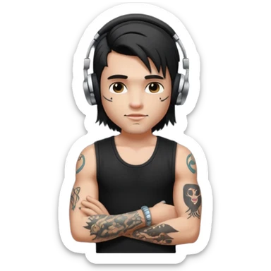 a pretty bratz guy with mullet and earphones and a sleeveless black top with tattoos on arm sticker