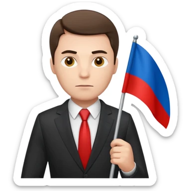a male politician in a business suit with a Russian flag sticker