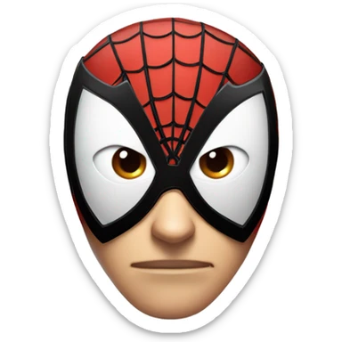 "A rounded Spider-Man face emoji with a red mask, black webbing, large white almond-shaped eyes outlined in black. Neutral expression, sleek comic-book style, transparent background, and clean design." sticker