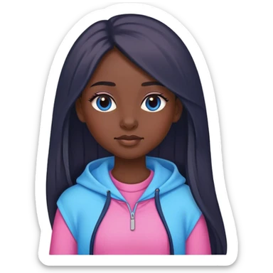 a girl with straight dark long hair and wear pink and blue outfits sticker