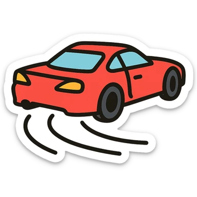 sports car drifting, energetic, icon style sticker