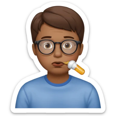 Fat sad guy with brown hair and glasses sucking on binky sticker