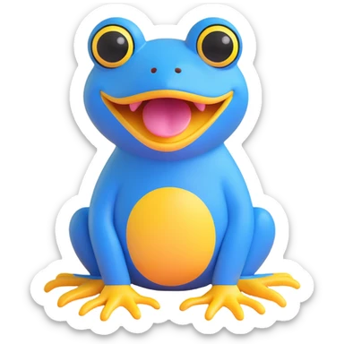 blue frog with a big yellow mouth and wide eyes, sitting, looks silly and sweet, suitable for kids, daily expression, circle time helper sticker