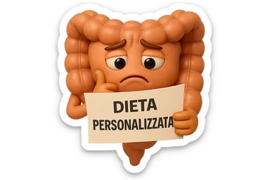 emoji stile iphone 3d di un intestino con mal di pancia che legge un foglio con la scritta "DIETA PERSONALIZZATA", ESPRESSIONE PENSIEROSA, iperrealistico 4k sticker