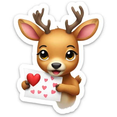 A cute deer eating a heart from paper sticker