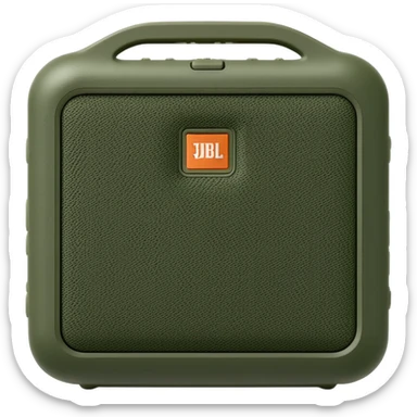 Simple JBL Go Clip 4 portable speaker, military green color, minimal design, iOS emoji style sticker