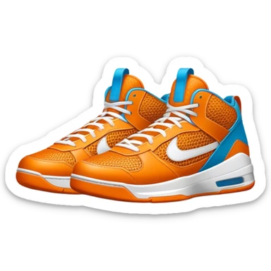 Cinematic Realistic image of a pair of basketball sneakers featuring detailed mesh and leather textures, vibrant color accents and dynamic design lines, illuminated by bold, high-energy arena lighting sticker