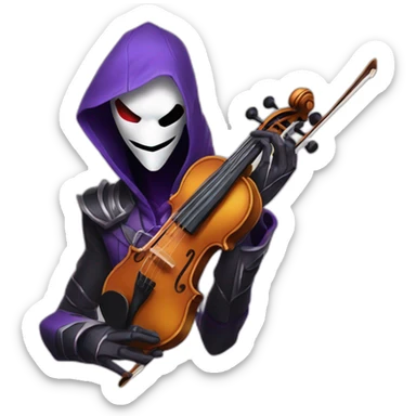 Jhin from league of legend playing the violin and wearing his mask on his face sticker