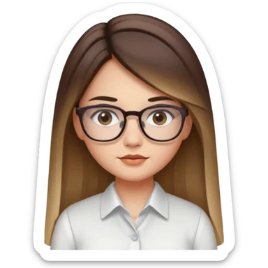 Chica de piel blanca con cabello liso largo con balayage, ojos cafe obcuro con lentes cuadrados, gordita, camisa e vestir blanca sticker